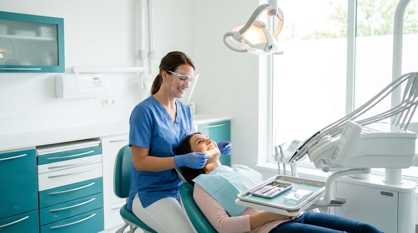 AI-generated image: Dentist with a patient in a modern operatory