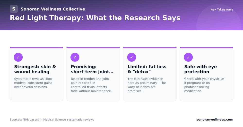 Key Takeaways infographic built from a red-light-therapy article
